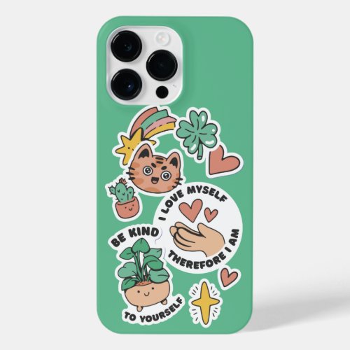 SELF LOVE STICKERS I LOVE MYSELF THEREFORE I AM iPhone 14 PRO MAX CASE