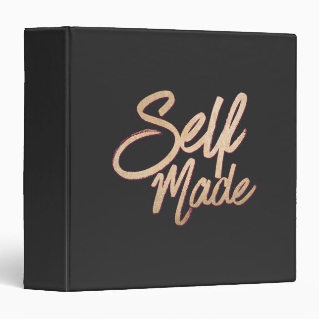 Self Made Gold Typography Quote Black 3 Ring Binder (Front/Spine)