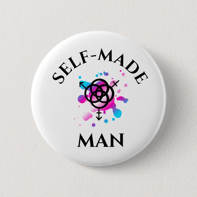 Self-made man button - trans pride (Front)