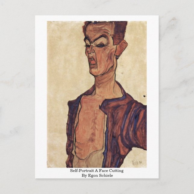 Self-Portrait A Face Cutting By Egon Schiele Postcard (Front)