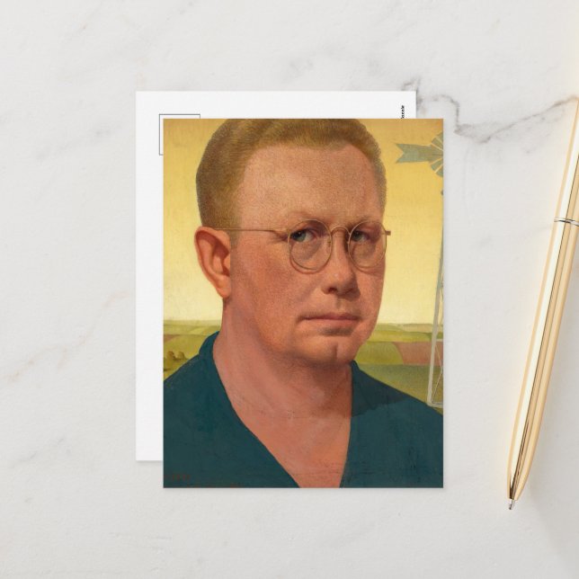 Self-Portrait by Grant Wood Holiday Postcard (Front/Back In Situ)