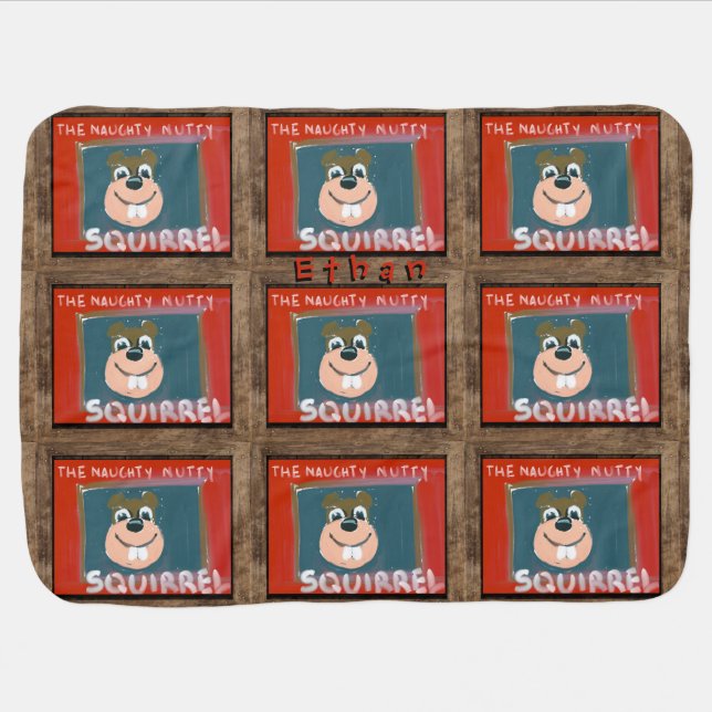 Self-portrait by the NN Squirrel Baby Blanket Name (Horizontal)