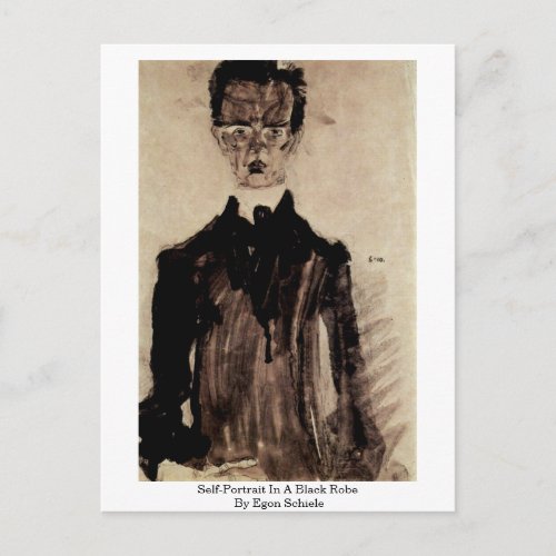 Self_Portrait In A Black Robe By Egon Schiele Postcard
