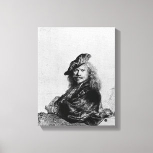 Self portrait leaning on a stone sill, 1639 canvas print