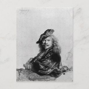 Self portrait leaning on a stone sill, 1639 postcard