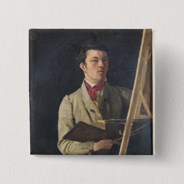 Self Portrait, Sitting next to an Easel, 1825 Button (Front)