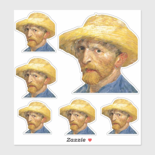 Self-Portrait Straw Hat by Van Gogh, Fine Art  Sticker (Sheet)