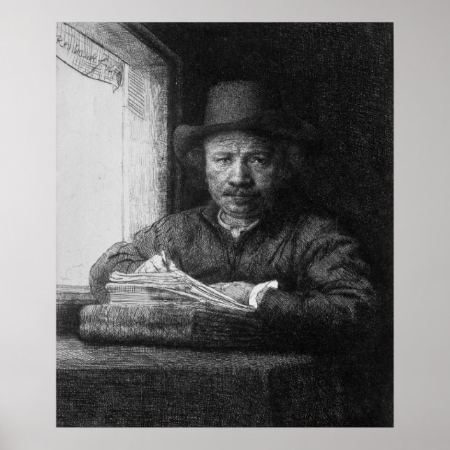 Self portrait while drawing, 1648 poster (Front)