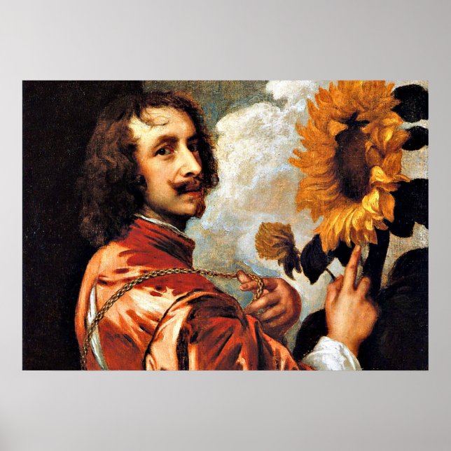 Self-Portrait with a Sunflower, 1632 artwork Poster (Front)