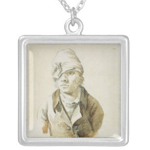 Self Portrait with Cap and Eye Patch Silver Plated Necklace