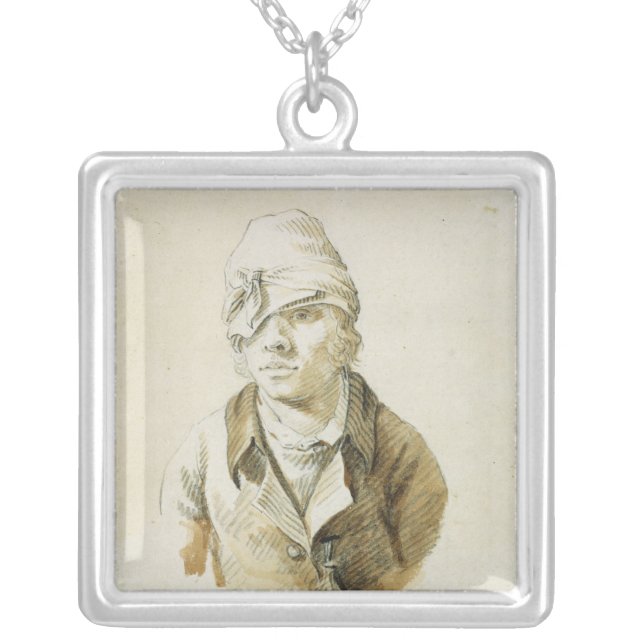 Self Portrait with Cap and Eye Patch Silver Plated Necklace (Front)