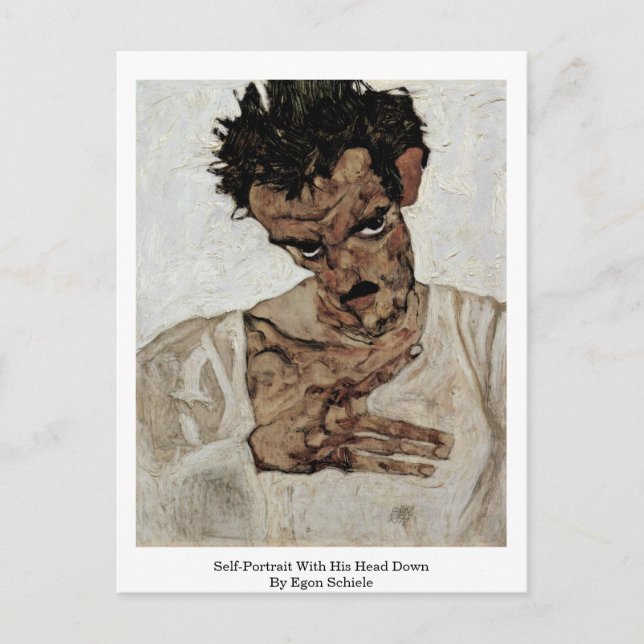 Self-Portrait With His Head Down By Egon Schiele Postcard (Front)