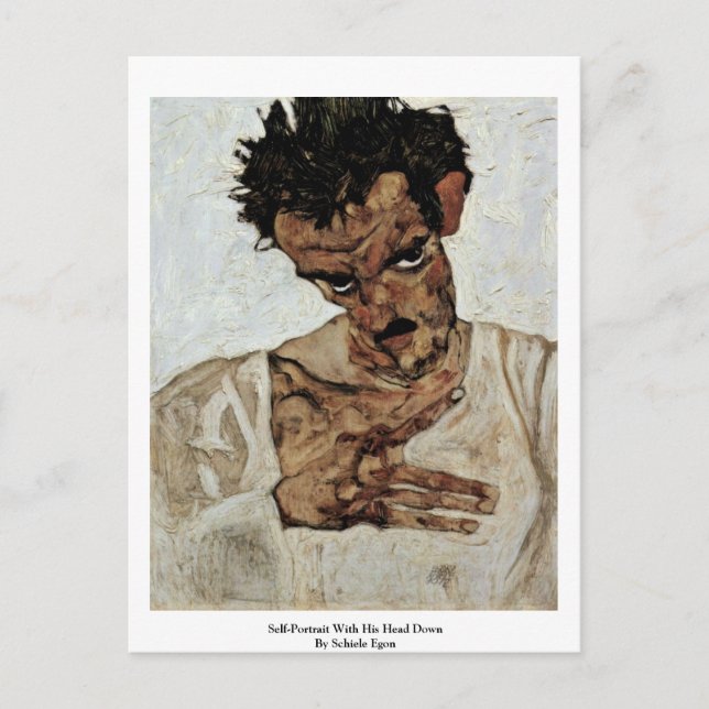Self-Portrait With His Head Down By Schiele Egon Postcard (Front)
