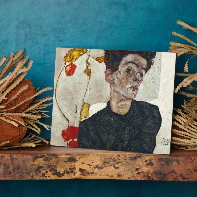 Self-Portrait with Physalis | Egon Schiele | Plaque (Side)
