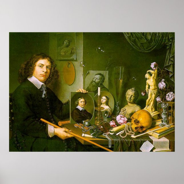Self-Portrait with Vanitas Symbols Poster (Front)
