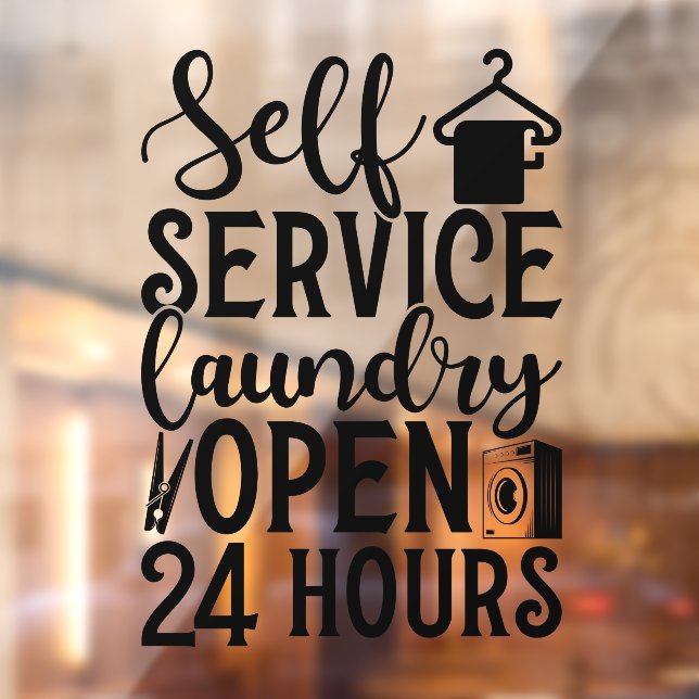 Self Service Laundry Open 24 Hours Window Cling (Sheet 2)