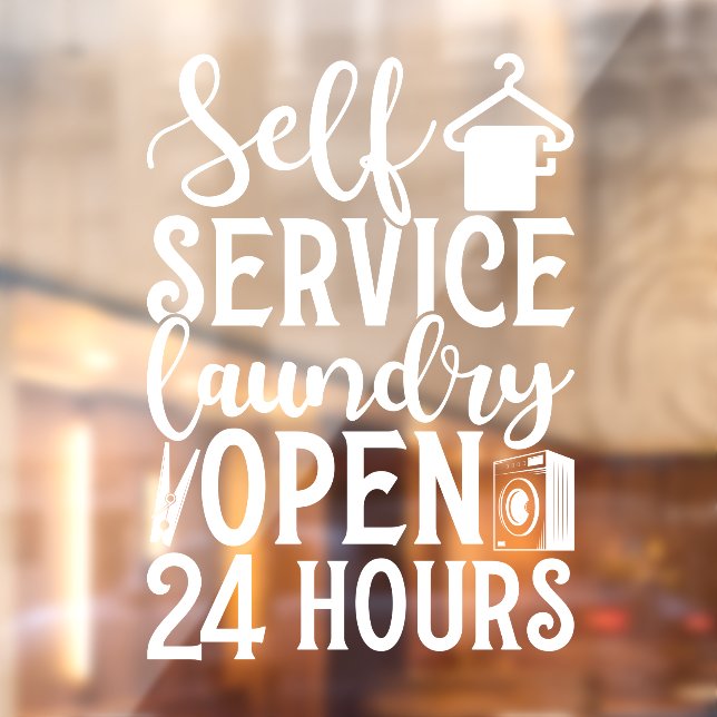 Self Service Laundry Open 24 Hours Window Cling (Sheet 2)