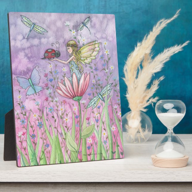 Self Standing Picture Fairy Ladybug Dragonflies Plaque (Side)