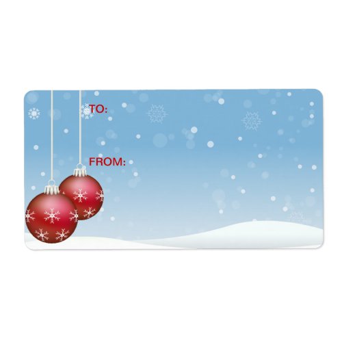 Self_Stick Gift Tag Red Christmas Balls and Snow Label