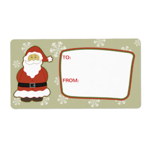 Self-Stick Gift Tag: Santa and Snowflakes Label