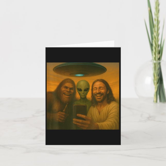 Selfie Bigfoot Jesus Alien - Cryptid Funny Sasquas Card (Front)