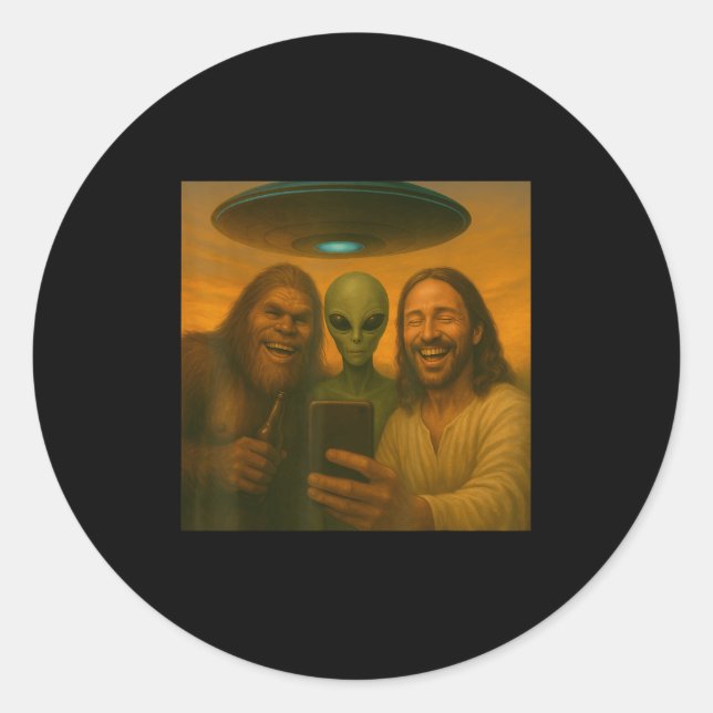 Selfie Bigfoot Jesus Alien - Cryptid Funny Sasquas Classic Round Sticker (Front)