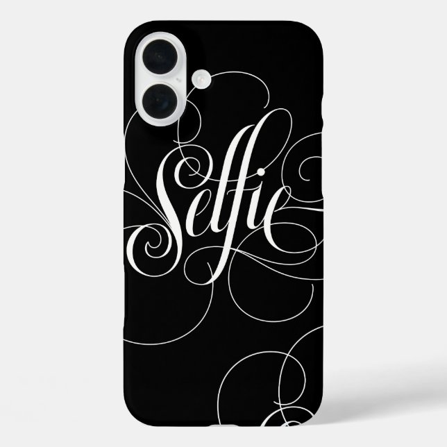 SELFIE Calligaphy Lettering Black White Elegance Case-Mate iPhone Case (Back)