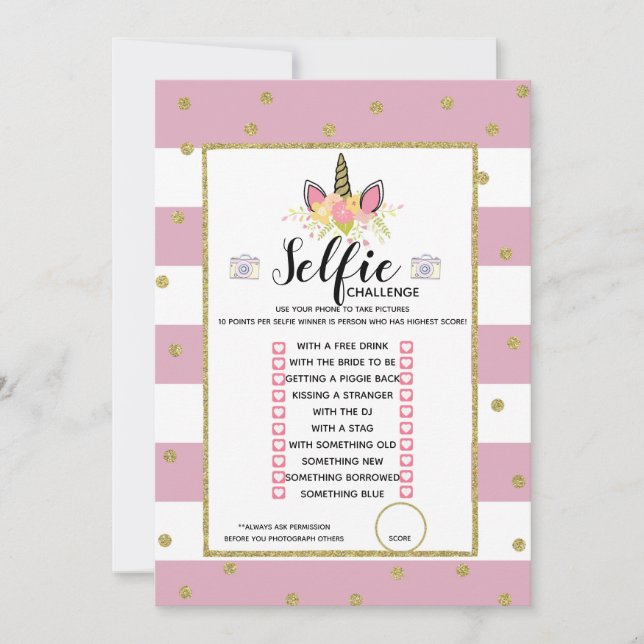 Selfie Challenge game Birthday party Invitation (Front)