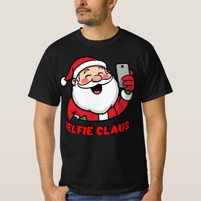 Selfie Claus – Modern Christmas Santa Design T-Shirt (Front)