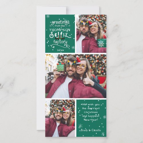 sELFie Greetings in White Changeable Green Color Holiday Card