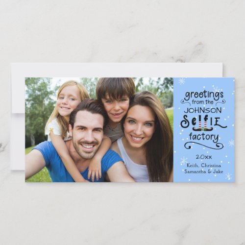sELFie Greetings Snow on Changeable Blue Holiday Card