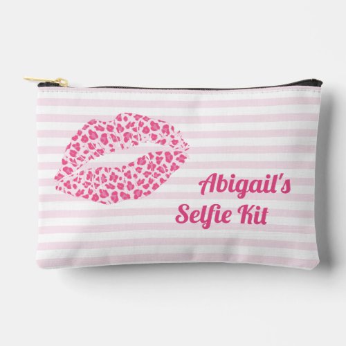 Selfie Kit _ Funny Pink Leopard Print Kiss  Accessory Pouch
