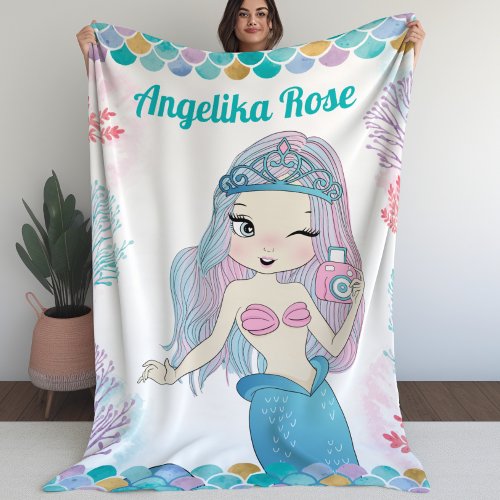 Selfie Mermaid with Coral Reef Blanket for Girls