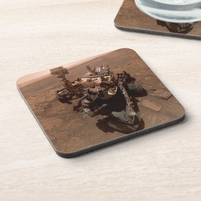 Selfie of Mars Curiosity Red Martian Landscape Beverage Coaster (Left Side)