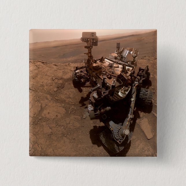 Selfie of Mars Curiosity Red Martian Landscape Button (Front)