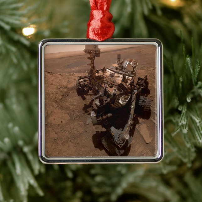 Selfie of Mars Curiosity Red Martian Landscape Metal Ornament (Tree)