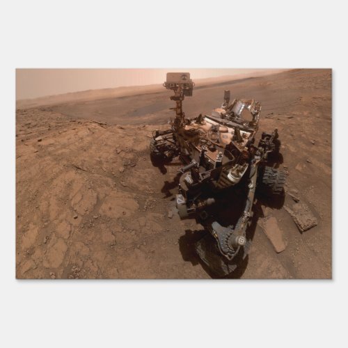 Selfie of Mars Curiosity Red Martian Landscape Sign