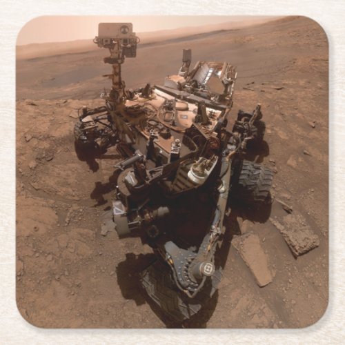 Selfie of Mars Curiosity Red Martian Landscape Square Paper Coaster