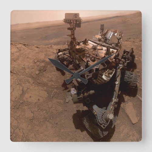Selfie of Mars Curiosity Red Martian Landscape Square Wall Clock