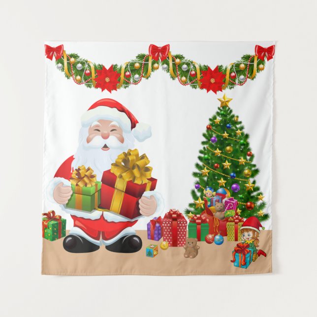 Selfie Photo Christmas Santa Tree Kids Backdrop (Front)