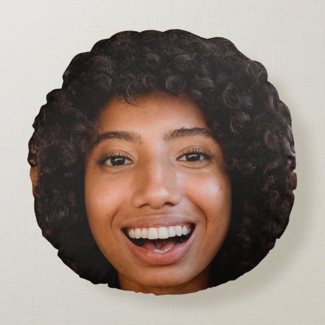 Selfie Photo Upload | Your Face Fun Party Round Pillow (Front)