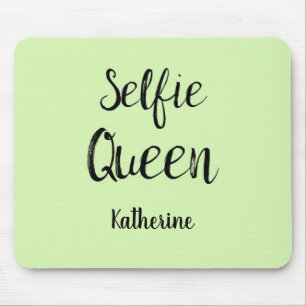 Selfie Queen Name Personalized Apple Lime Green Mouse Pad