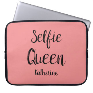 Selfie Queen Name Personalized Coral Orange Laptop Sleeve