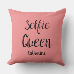 Selfie Queen Name Personalized Coral Orange Throw Pillow