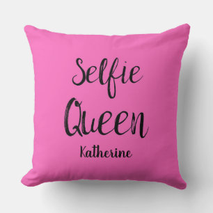 Selfie Queen Name Personalized Fuchsia Hot Pink Throw Pillow