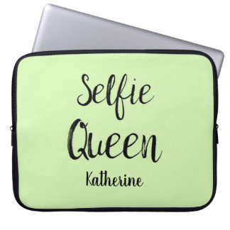 Selfie Queen Name Personalized Lime Green Laptop Sleeve