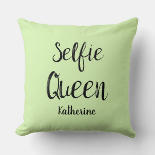 Selfie Queen Name Personalized Lime Green Throw Pillow