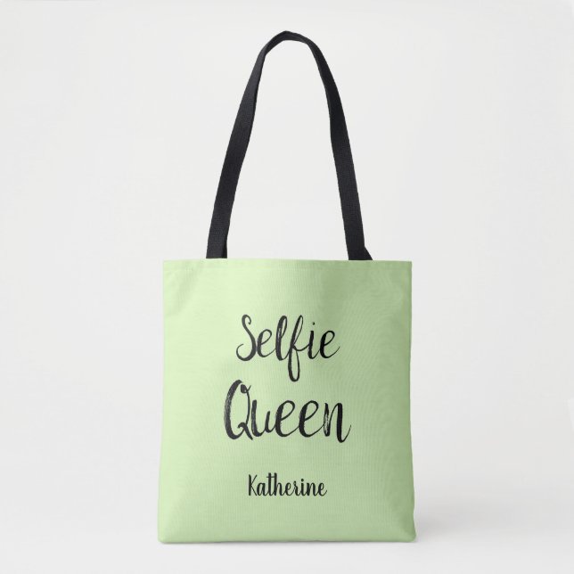 Selfie Queen Name Personalized Lime Green Tote Bag (Front)