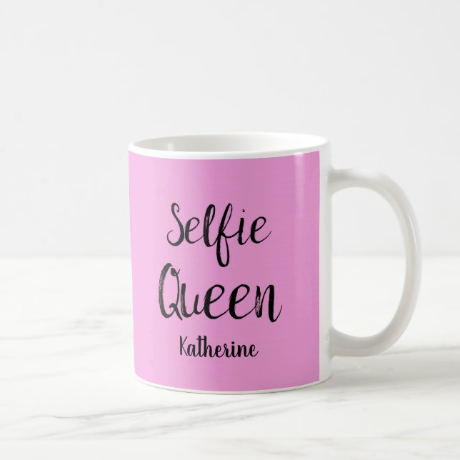 Selfie Queen Name Personalized Pink Coffee Mug (Right)