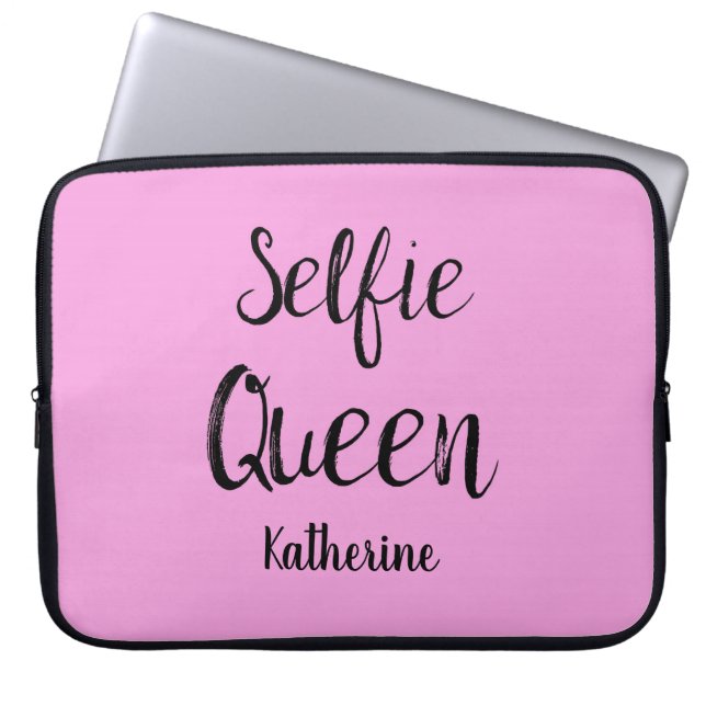 Selfie Queen Name Personalized Pink Laptop Sleeve (Front)